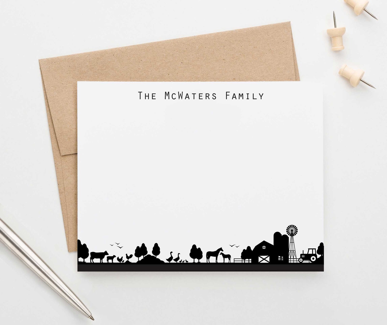FS014 personalized farm silhouette family stationary couples simple last name 1