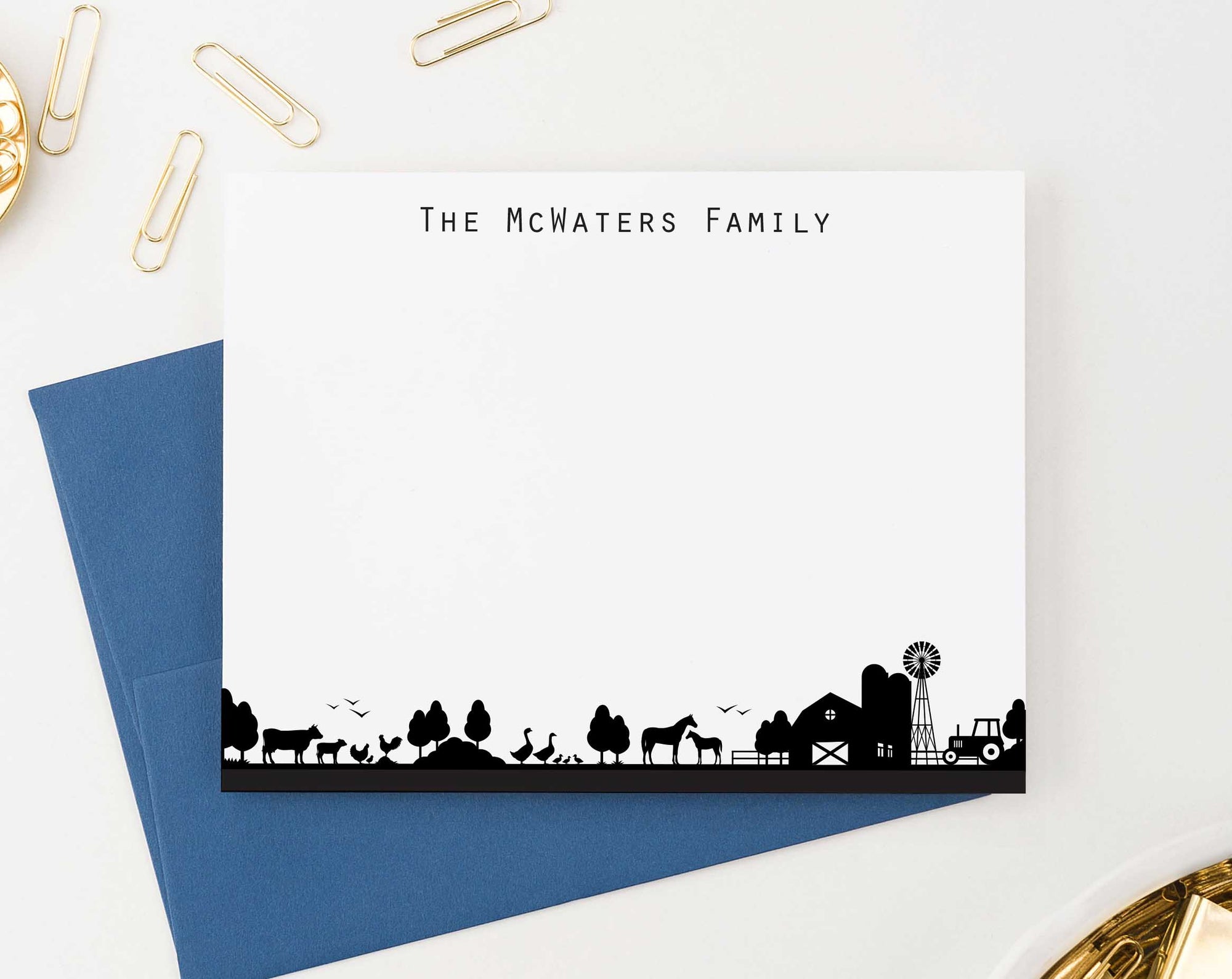 FS014 personalized farm silhouette family stationary couples simple last name 1