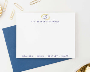 FS017 initial with family name stationery for couples with gold geometric shape personalized 3