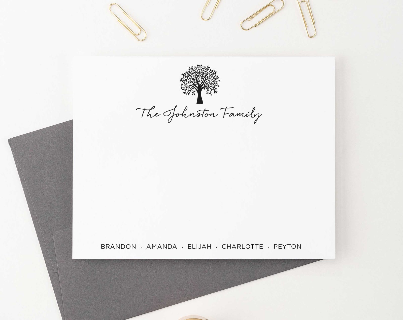 FS019 Personalized family tree stationery set names bottom couples simple 1