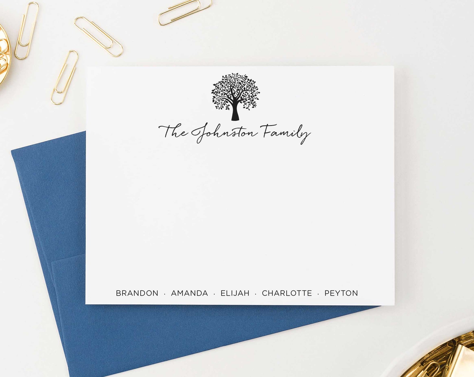 FS019 Personalized family tree stationery set names bottom couples simple 1