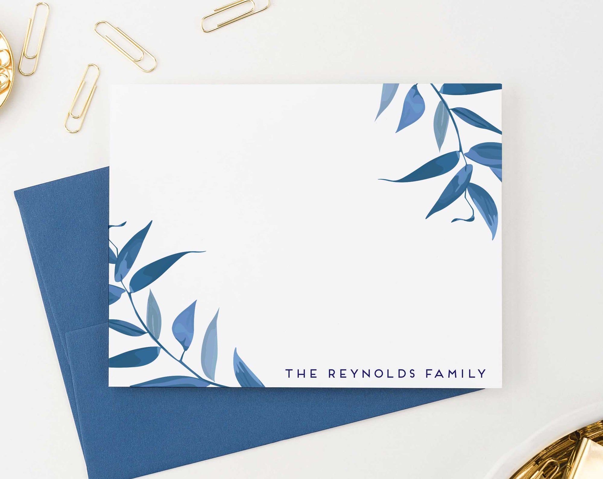 FS020 blue greenery branches thank you cards for family wedding stationary