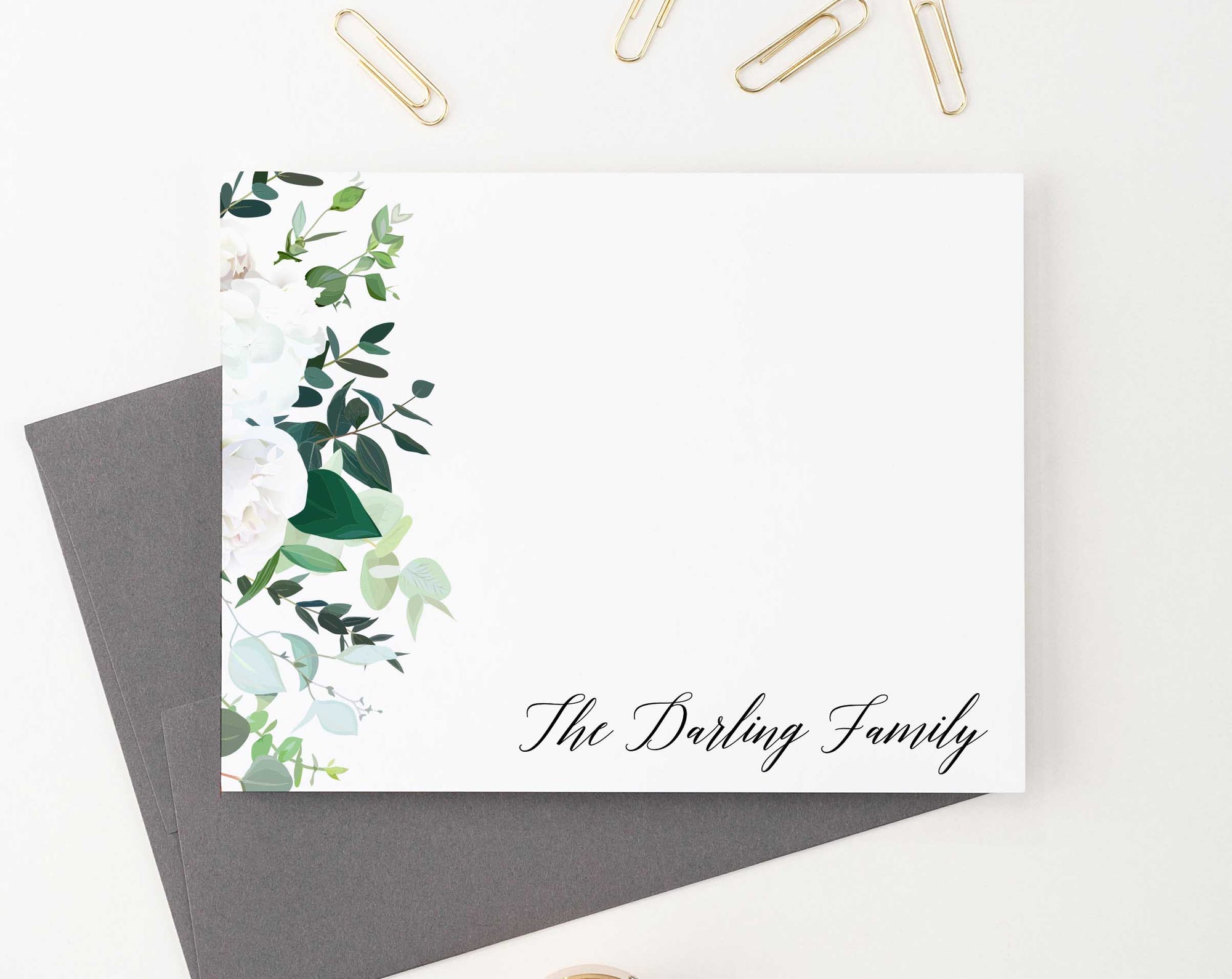 FS022 white floral family thank you notes personalized couples stationary