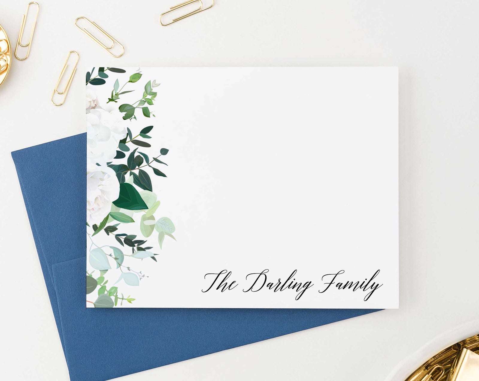 FS022 white floral family thank you notes personalized couples stationary