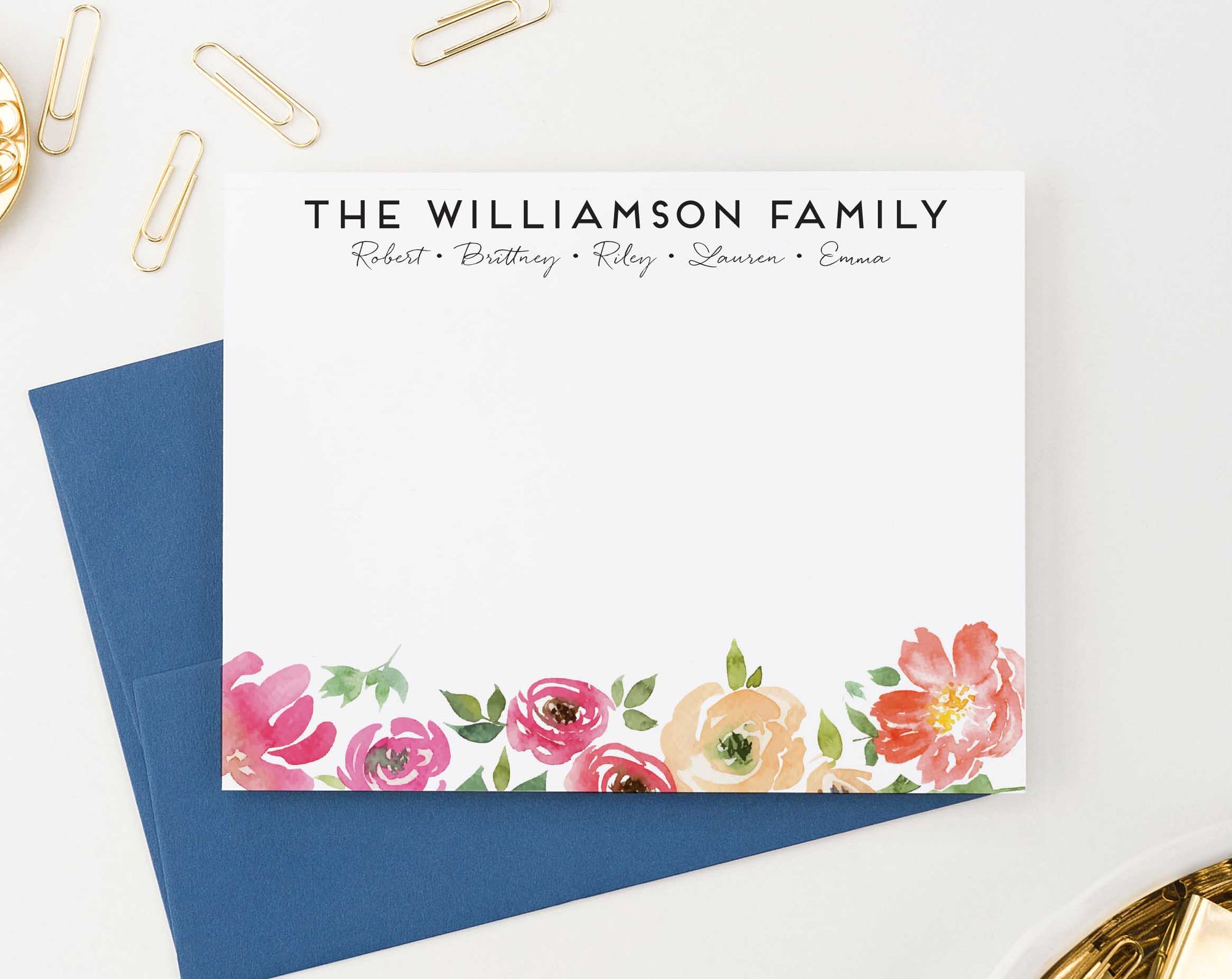 FS025 pink watercolor floral family thank you notes engagement couples flower 1