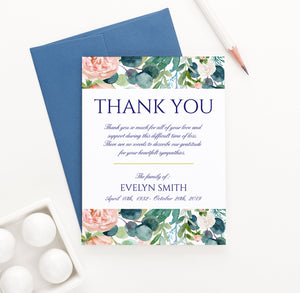 FTY009 floral greenery personalized thank you cards for funeral pink blush memorial