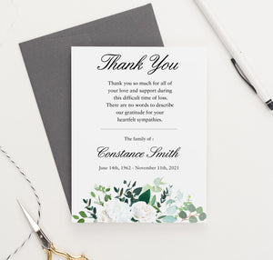 FTY010 Personalized Thank You Funeral Cards with White Florals elegant memorial flowers