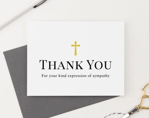 FTY011 Folded Thank You Funeral Note Cards with cross simple memorial celebration of life