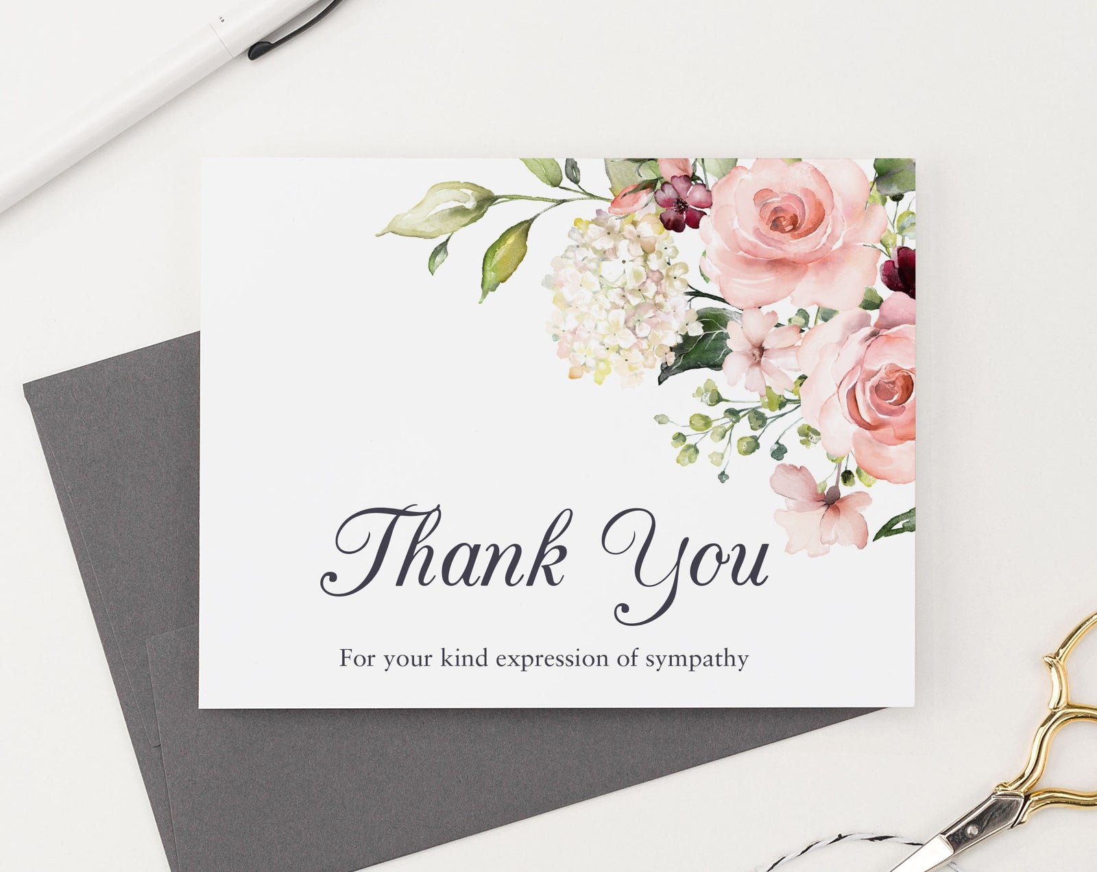 FTY015 floral corner thank you funeral folded stationary pink elegant sympathy