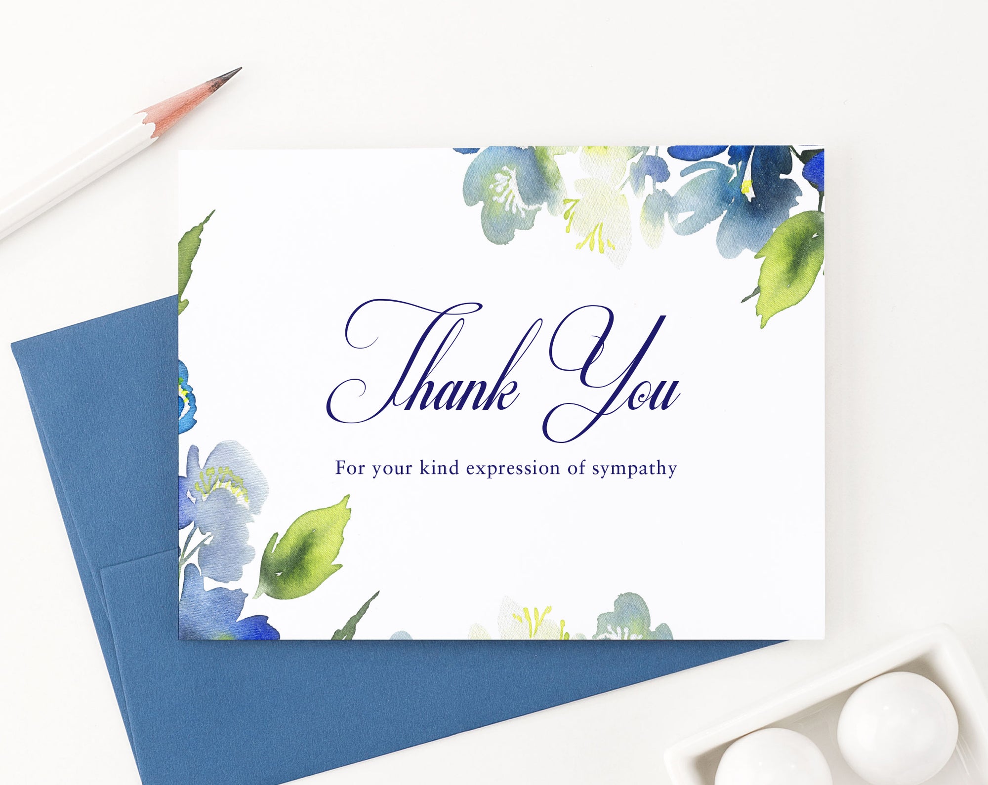 FTY018 bluegreenery funeral thank you cards folded green florals sympathy memorial