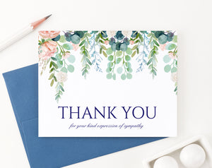 FTY019 funeral thank you folded notes with floral greenery blush block font memorial sympathy