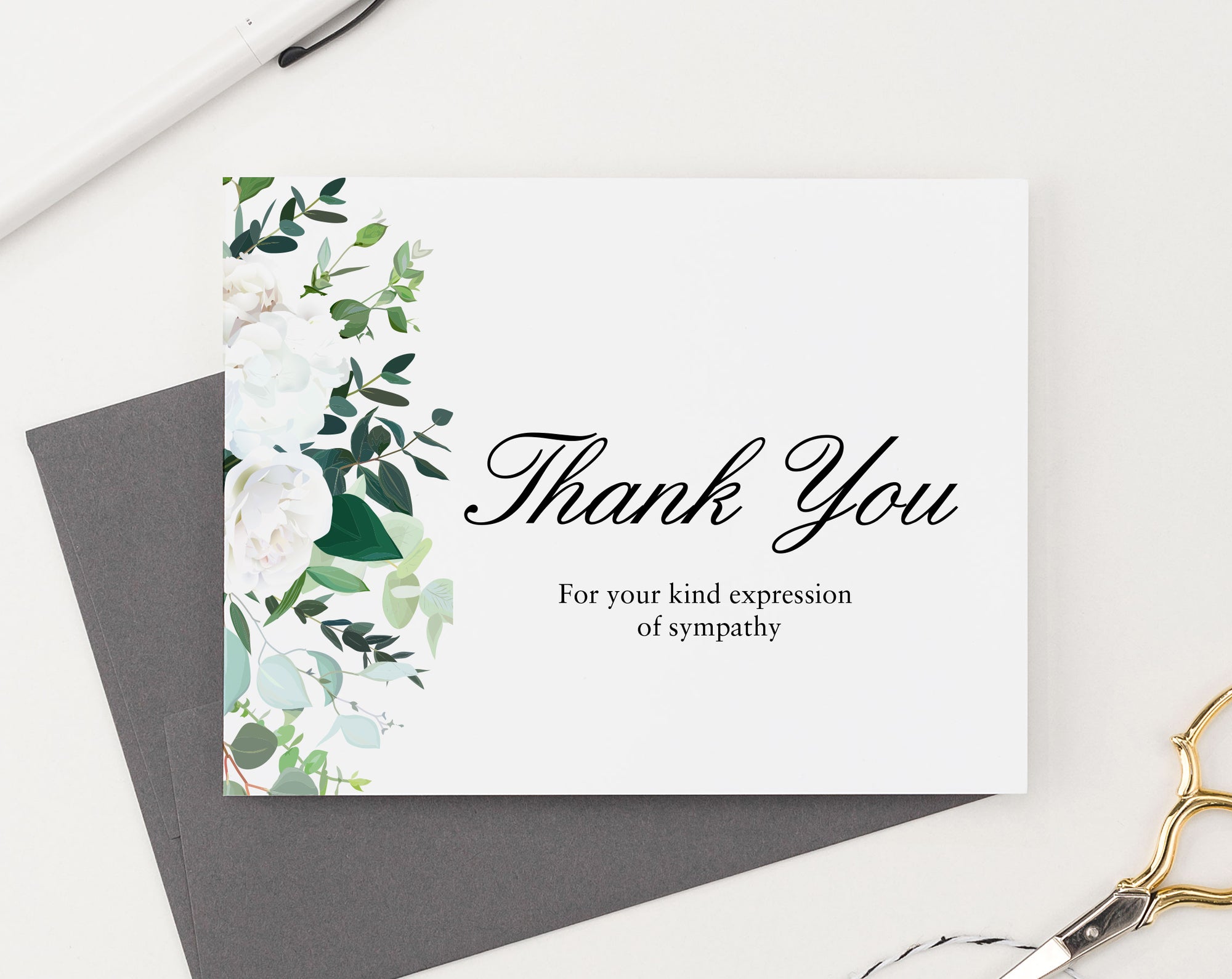 FTY020 white floral thank you folded stationery for funerals flowers memorial sympathy