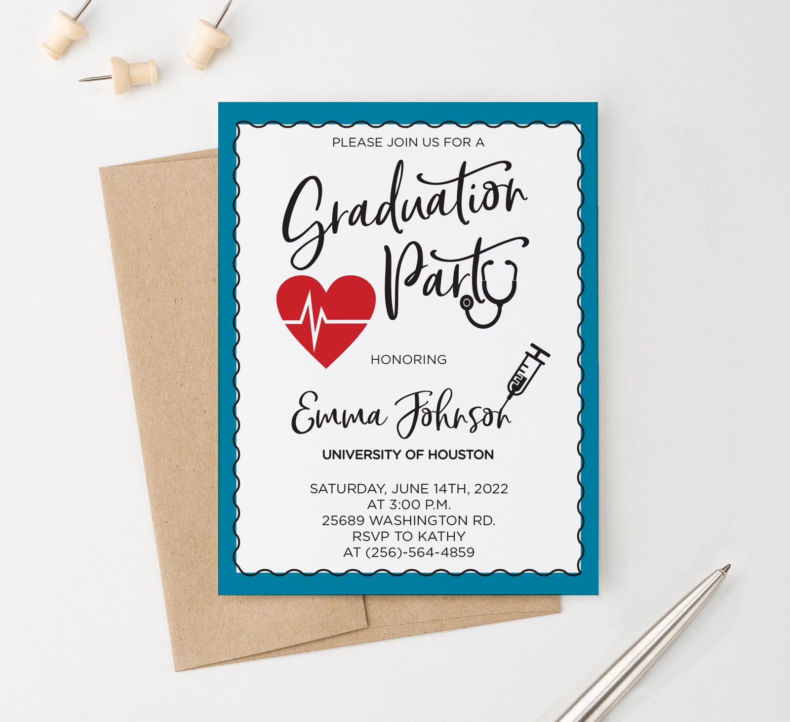 GPI013 Medical College Graduation Party Invitation Personalized nurse RN doctor