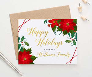HGC002 elegant personalized  poinsettias christmas cards folded red lines holiday gold 2