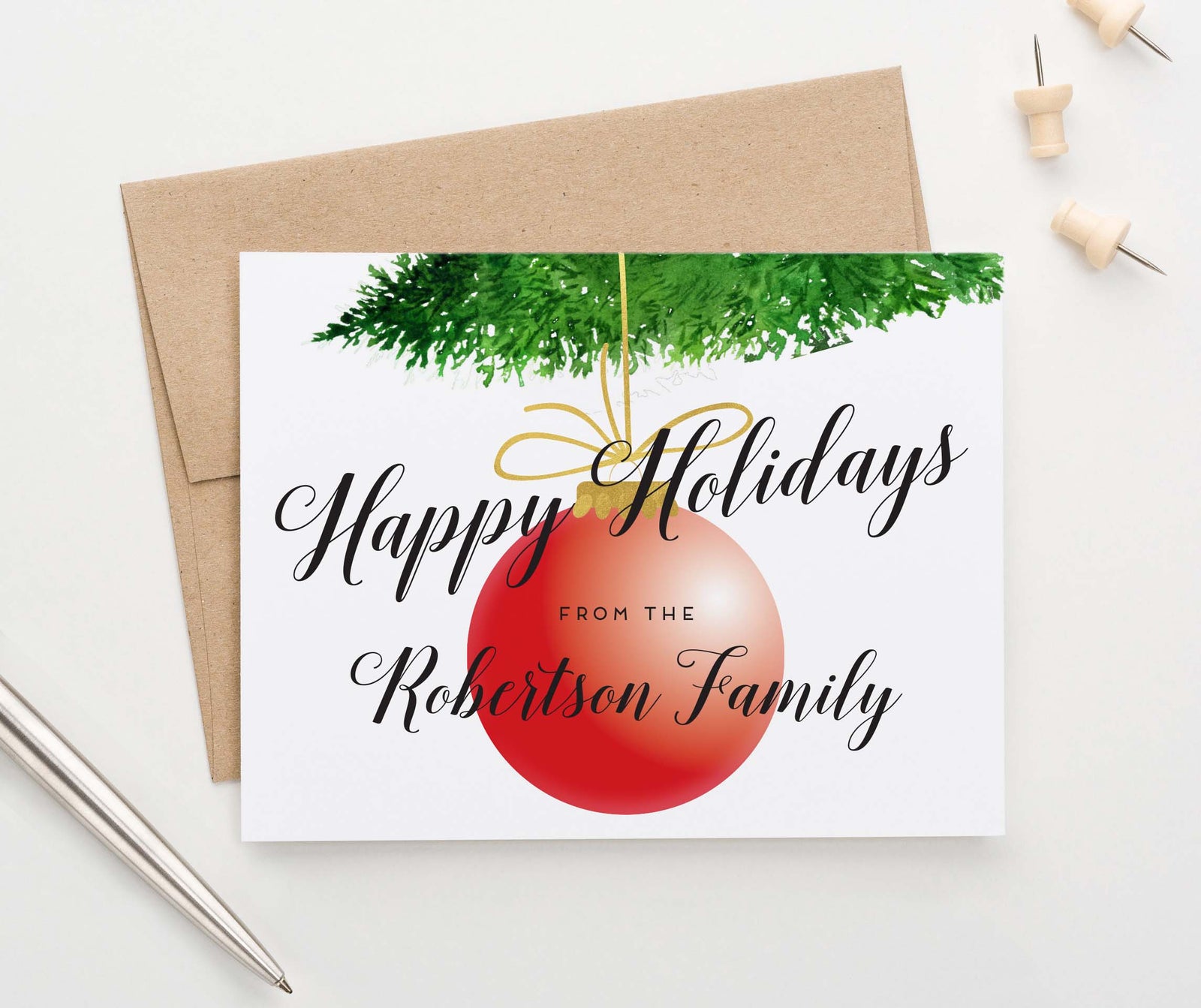 HGC007 personalized christmas greeting cards with christmas ornament pine holiday 2