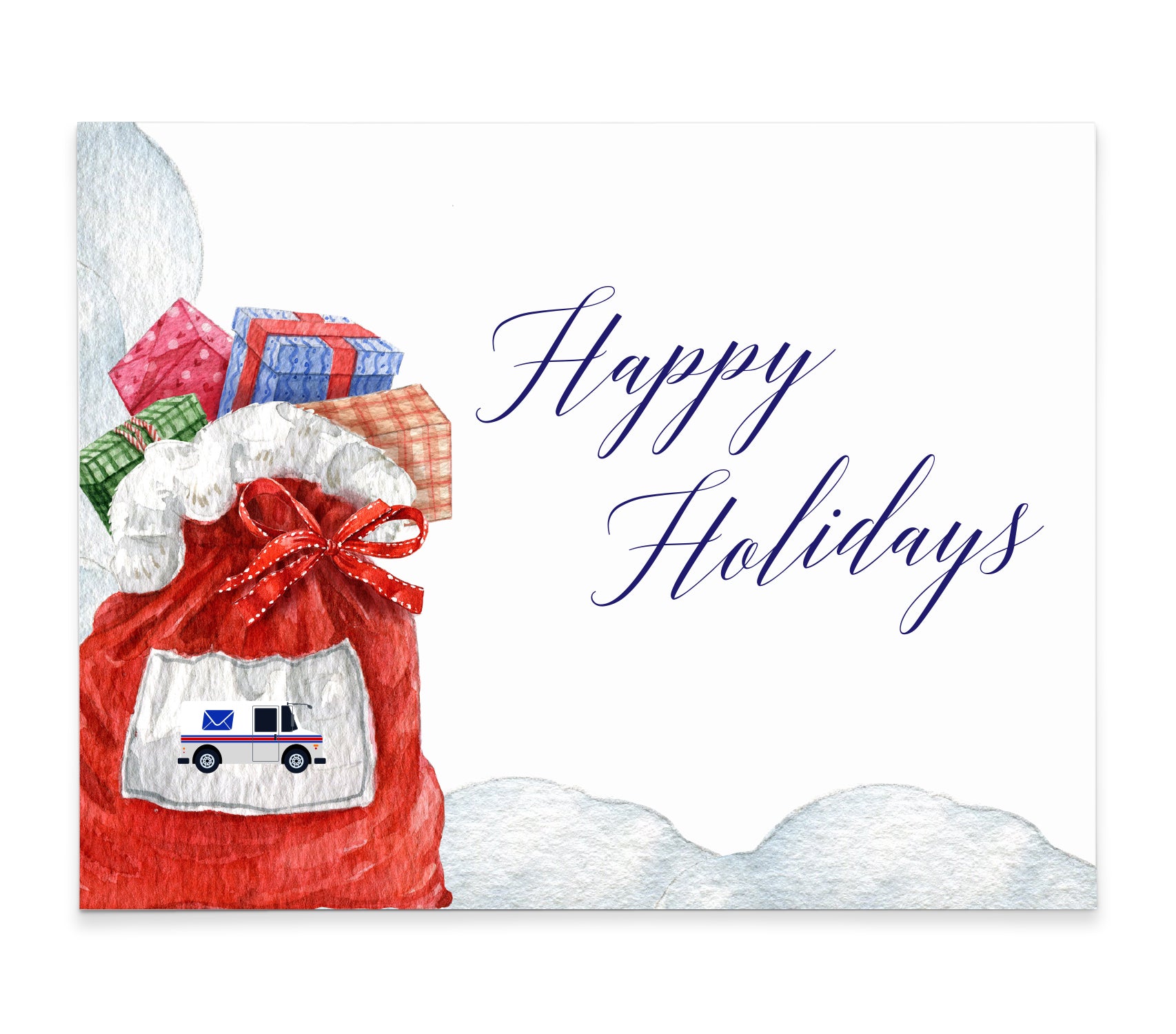 HGC010 Mail Carrier Christmas PostCards with Santa Bag gifts presents thank you usps mail carrier christmas post cards with santa bag - modern pink paper