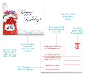 Mail Carrier Christmas Post Cards with Santa Bag