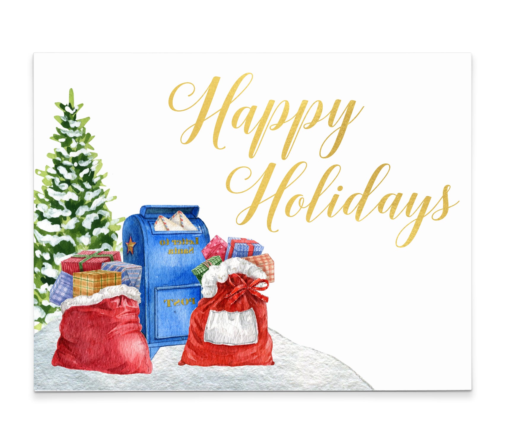    HGC011 Happy Holiday Postcards for Mail Carrier with Holiday Mail christmas tree drop box presents gifts usps