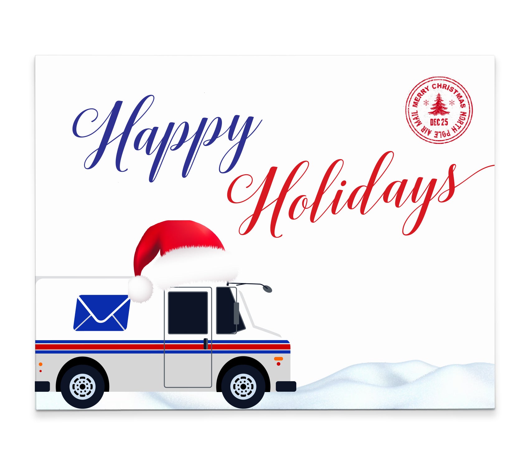   HGC013 Holiday Postal  Thank You Cards-with-Postal Truck usps snow santa hat postcards