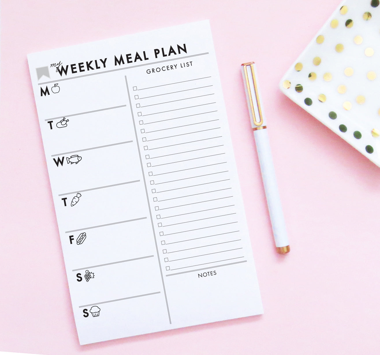 HNP001 My Weekly Meal Planner Notepad with Grocery List organize notes menu