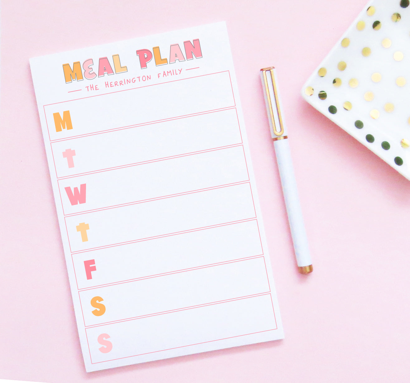 HNP007 Cute Personalized Meal Plan Notepads for Families last name