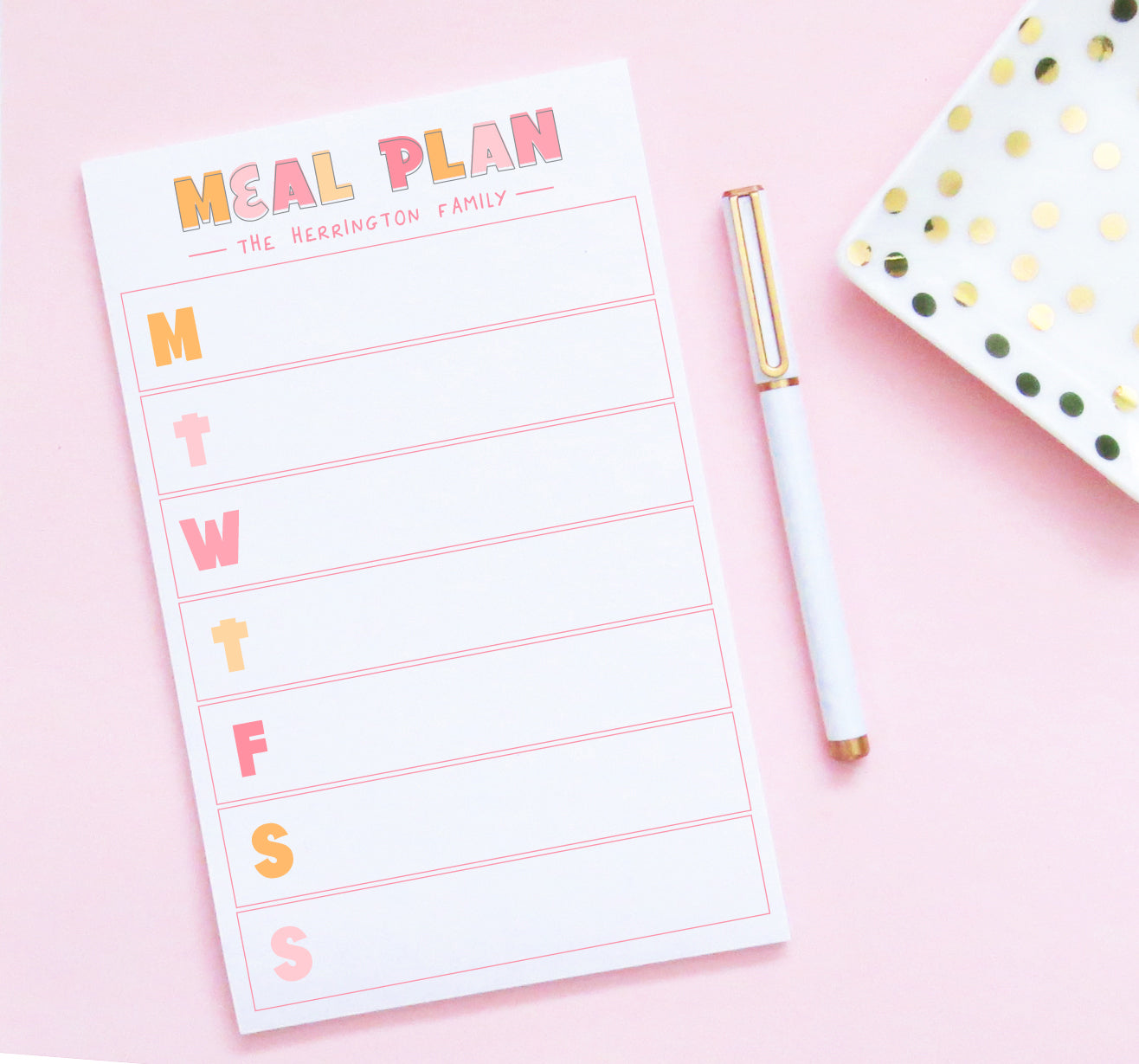 HNP007 Cute Personalized Meal Plan Notepads for Families last name