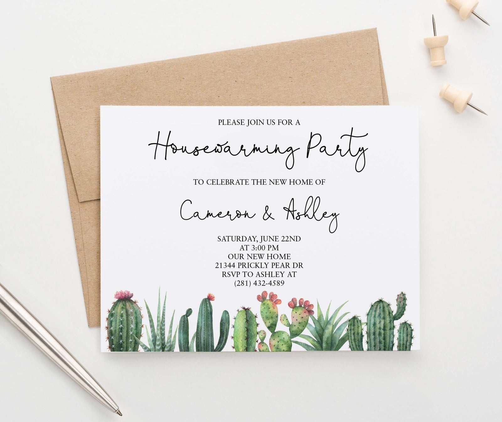 HPI017 personalized elegant housewarming party with cactus succulents greenery