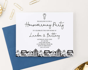 HPI021 personalized housewarming party invite with silhouette houses modern classic 1