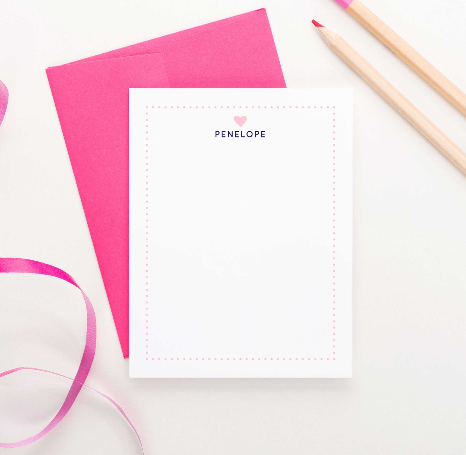 KS004 heart and polka dot border stationary personalized for kids simple cute