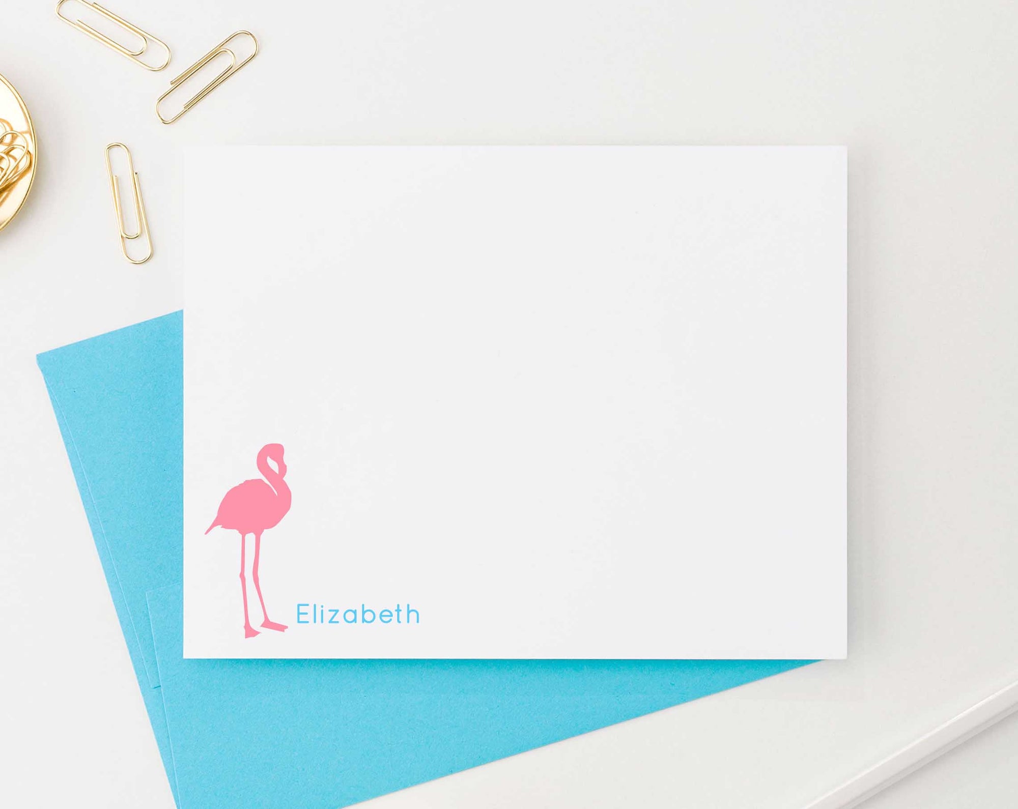 KS006 personalized flamingo childrens stationery set kids flat note card bird animal
