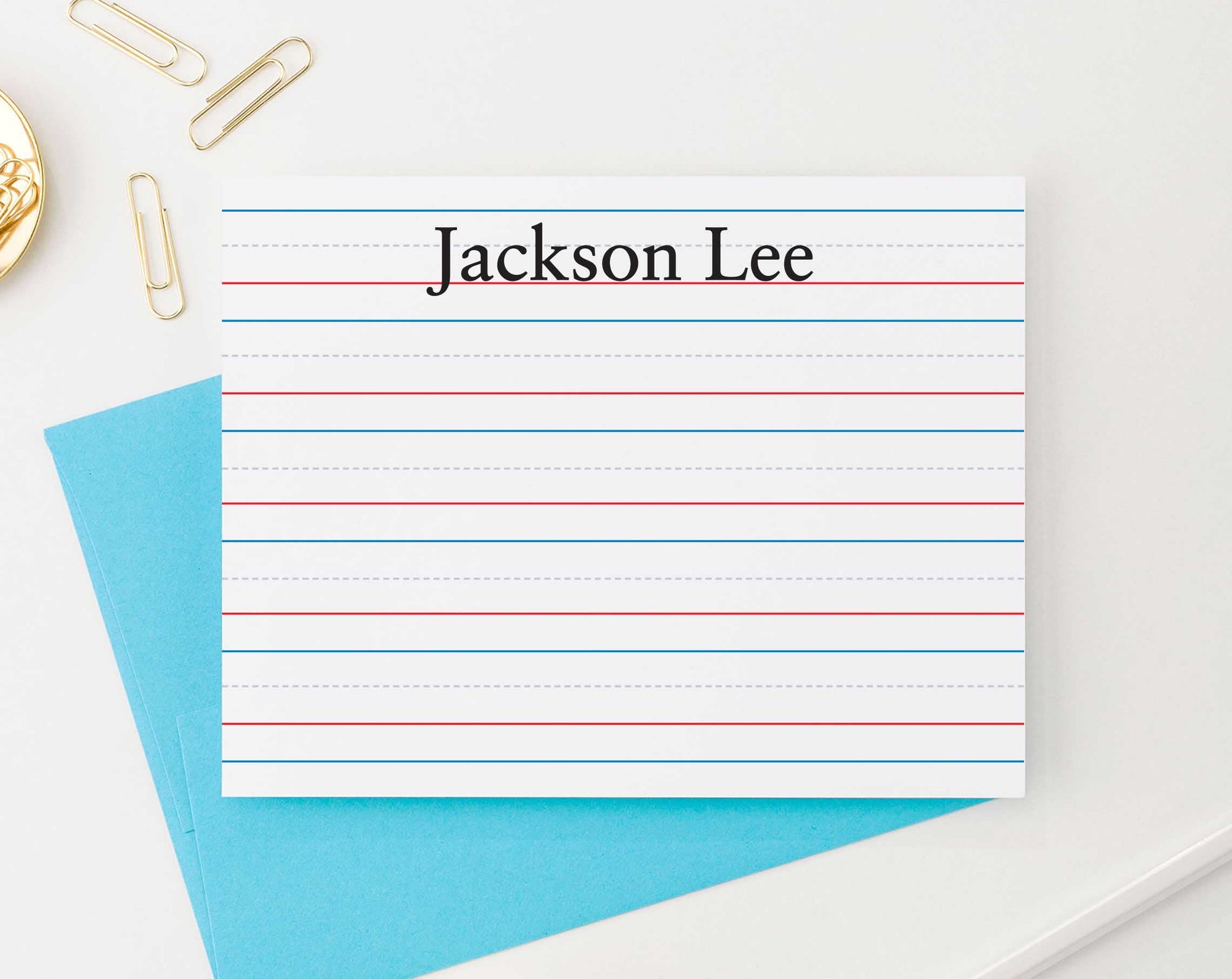 KS011 lined personal stationery for kids personalized notecards flat kinder lines stationary thank you