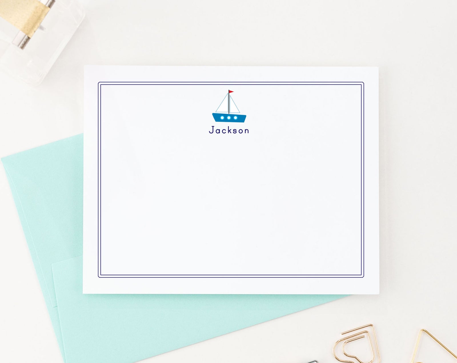 KS018 sailboat stationery personalized for kid boat ship border name 1