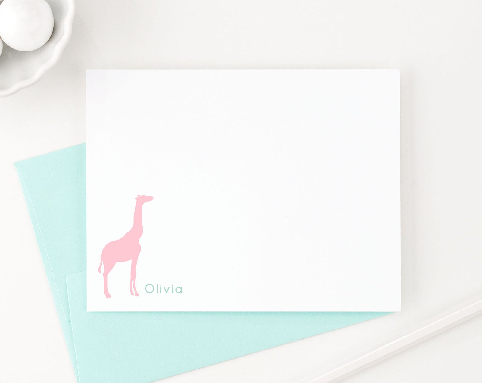 KS019 personalized giraffe kid stationary with name flat zoo animal girls boys