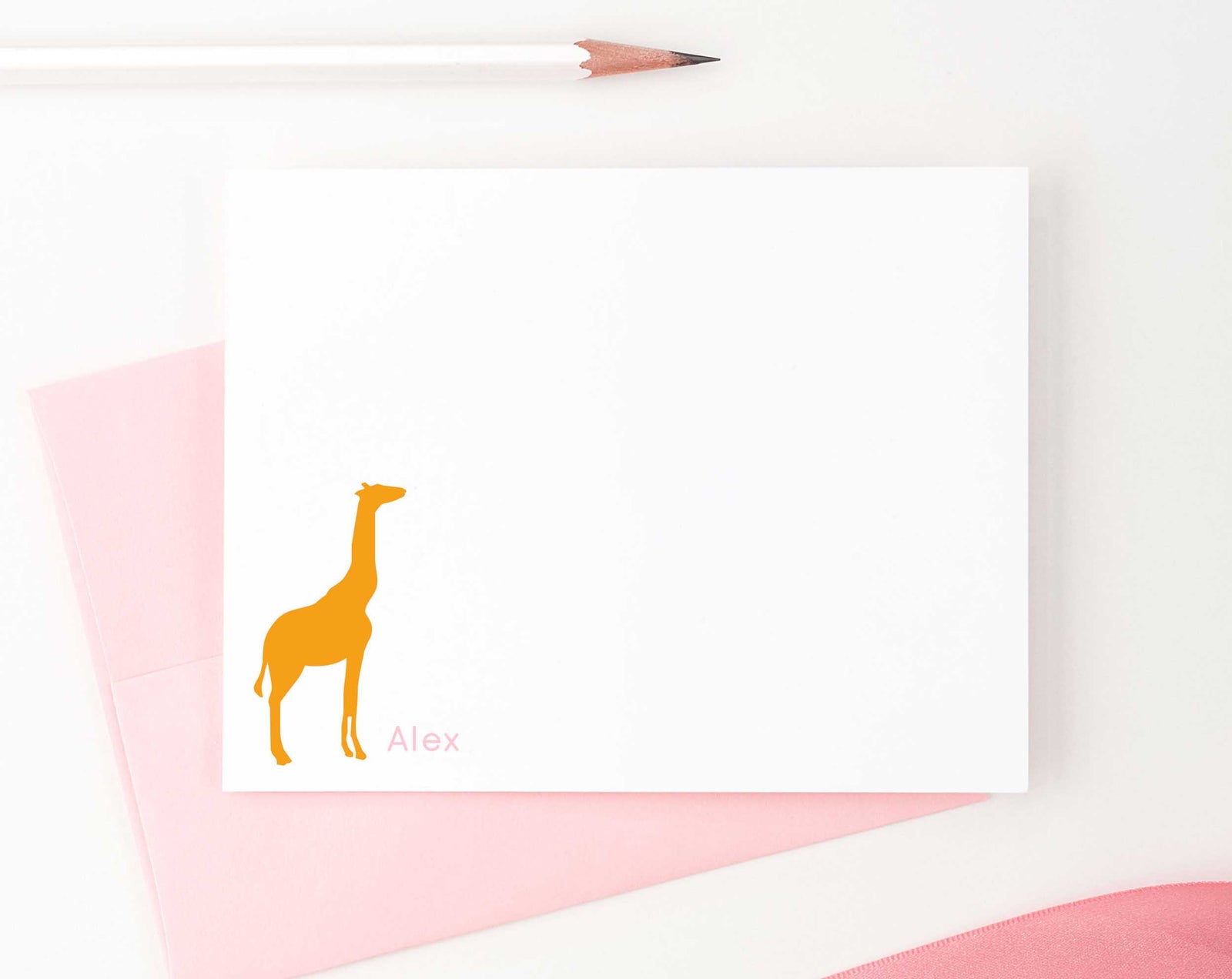 KS019 personalized giraffe kid stationary with name flat zoo animal girls boys