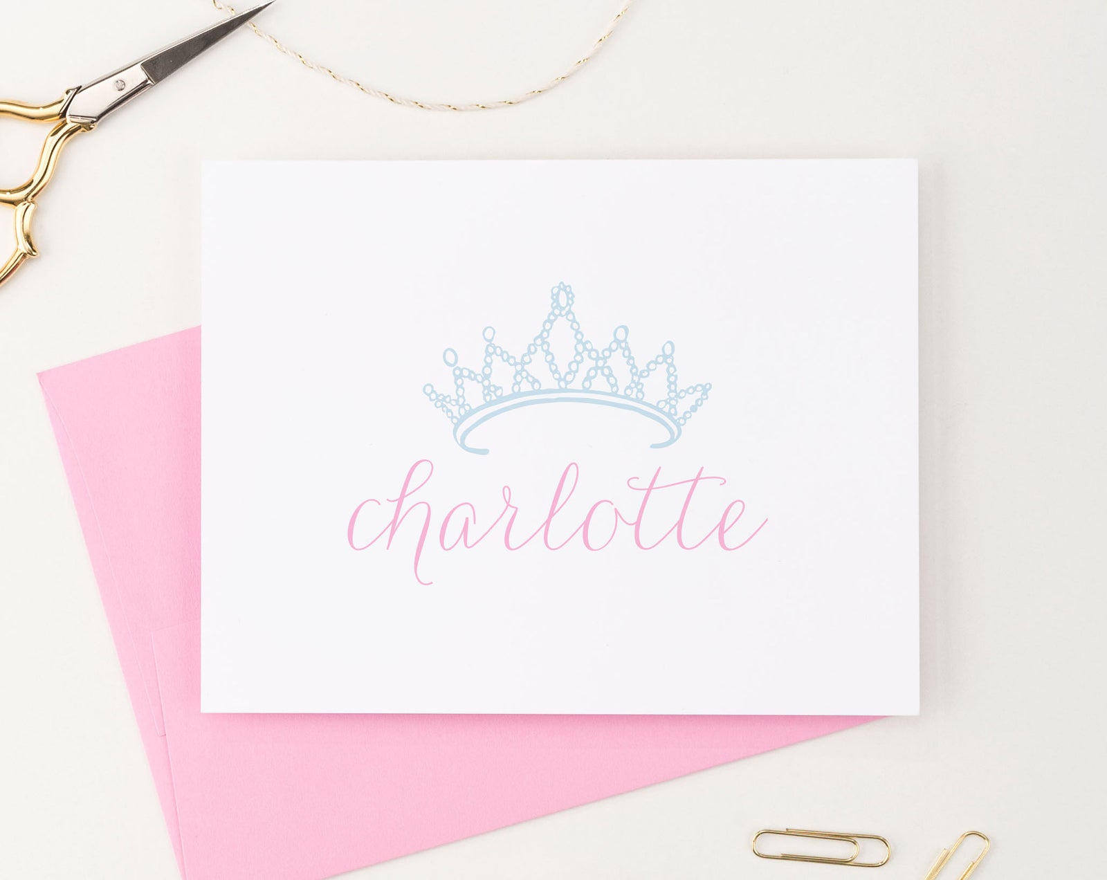 KS022 princess crown and name folded note cards for girls royal tiara queen 1
