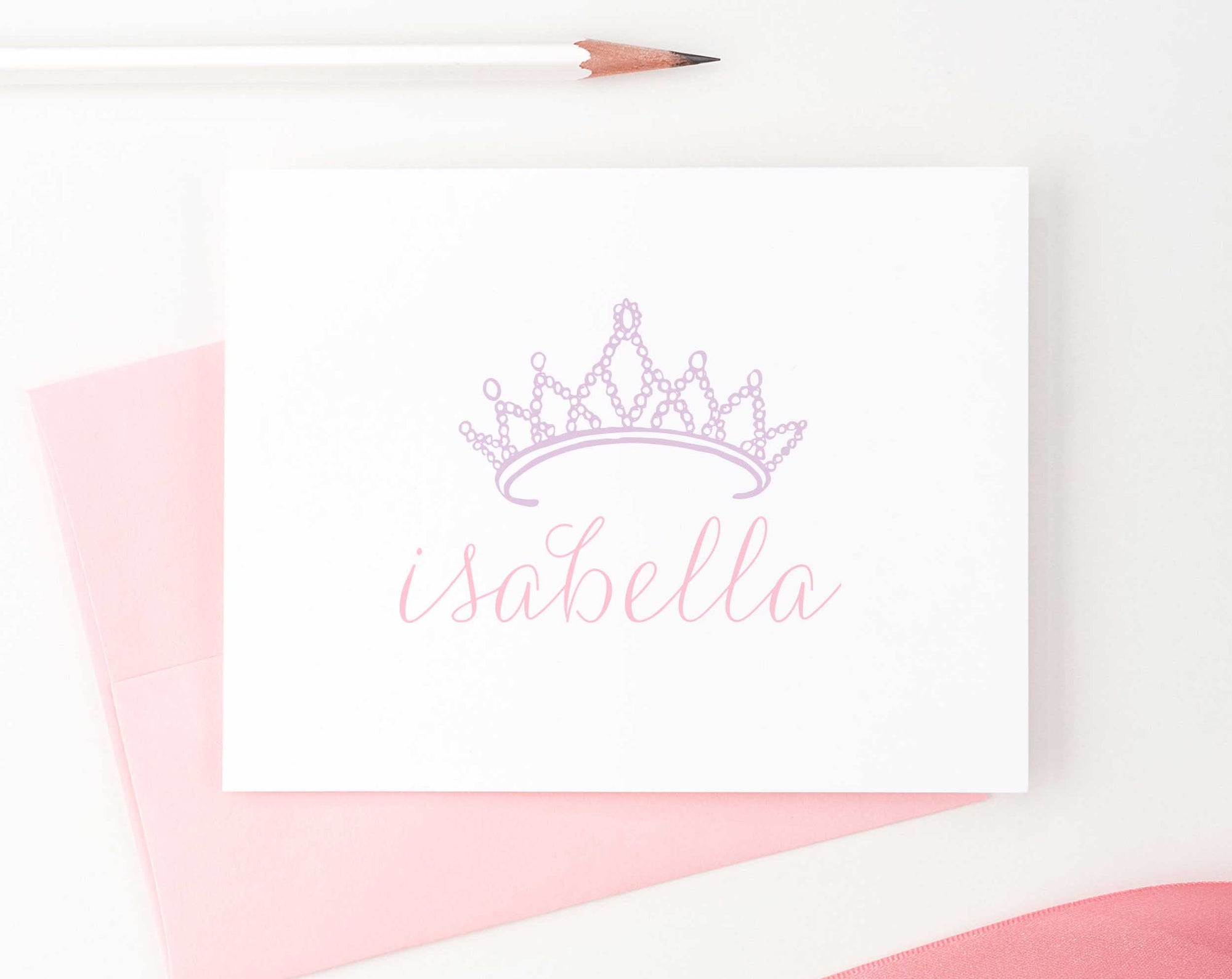 KS022 princess crown and name folded note cards for girls royal tiara queen 1