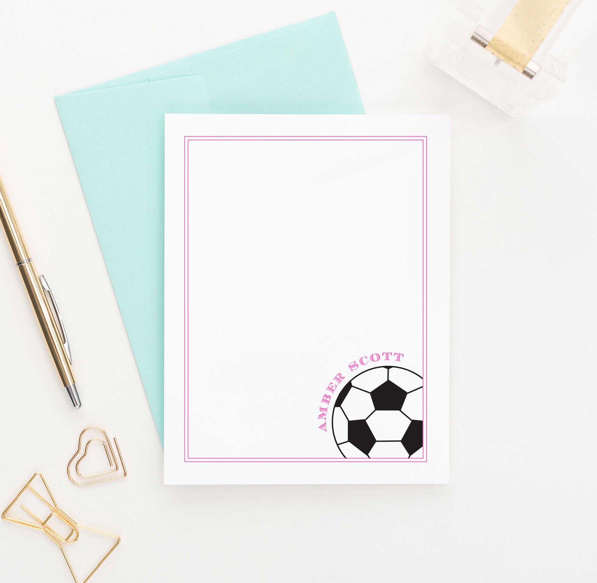 KS024 personalized soccer ball note cards for kids stationery sports sport athletic