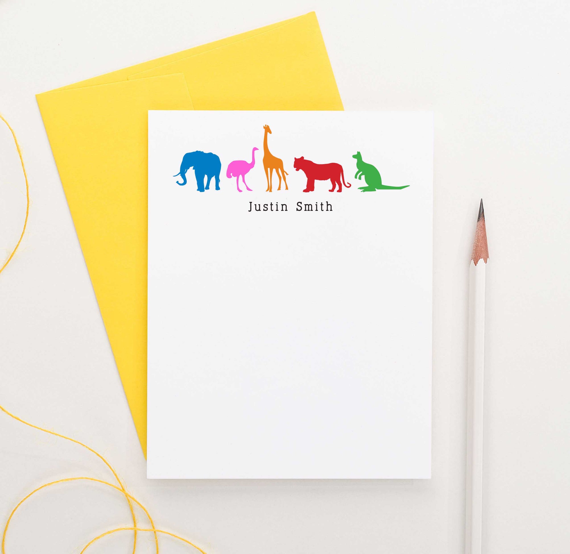 KS030 kids zoo animal note cardswith giraffe elphant ostrich  tiger and kangaroo personalized stationery
