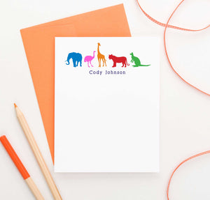 KS030 kids zoo animal note cardswith giraffe elphant ostrich  tiger and kangaroo personalized stationery
