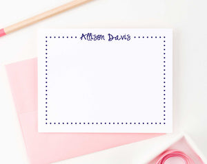KS031 modern bordered thank you cards personalized for girls stationery flat polka dot border kids 1