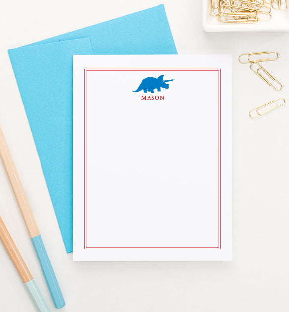 KS036 personalized triceratops dinosaur stationary for kids border dino dinosaurs animal