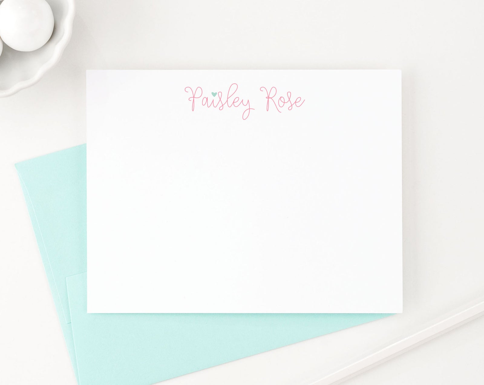 KS052 cute script font personalized notecards for girls boys kids heart 2