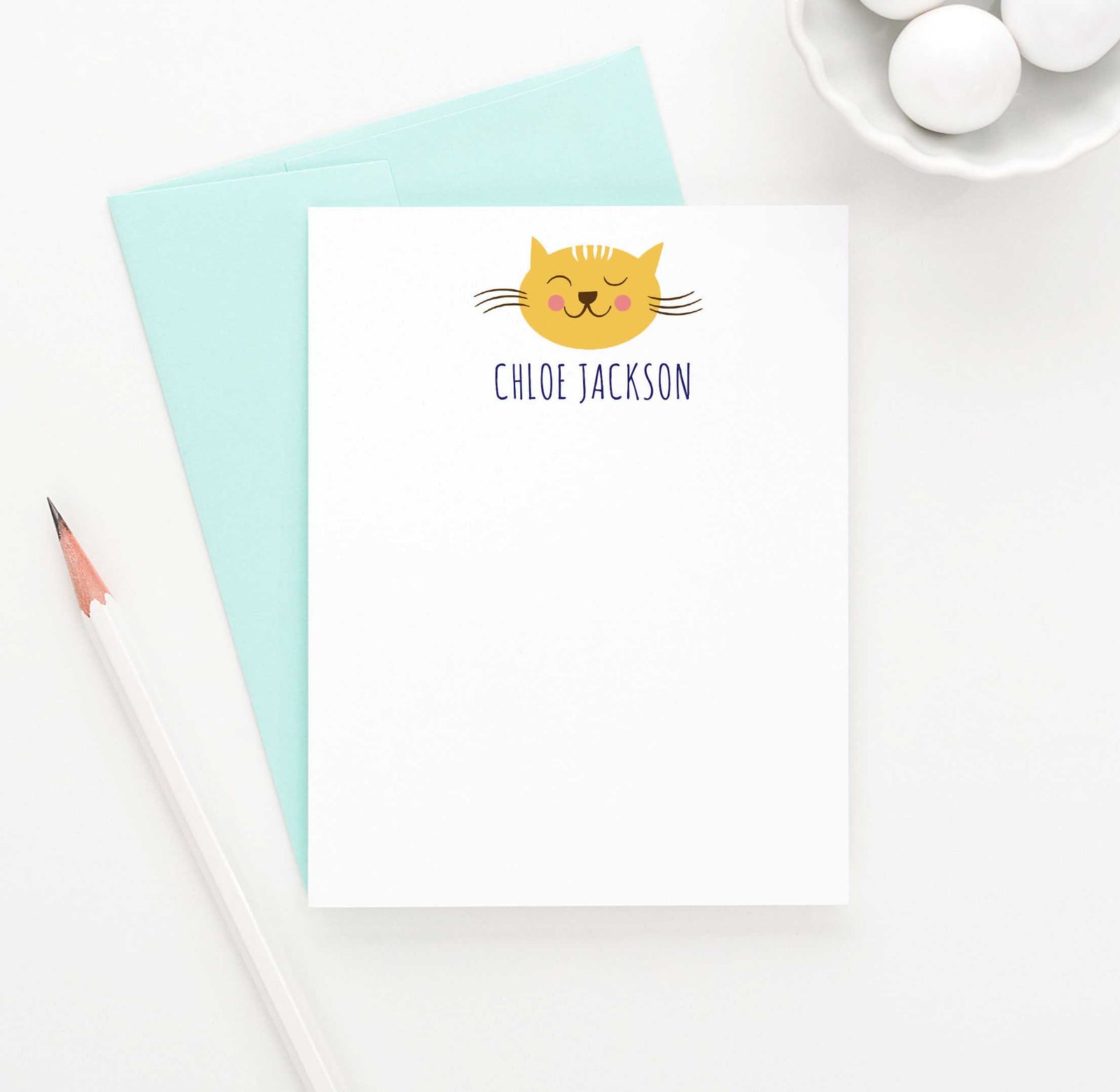 KS053 cat personalized notecards for children kids boys girls stationery cats kitten kitty animal