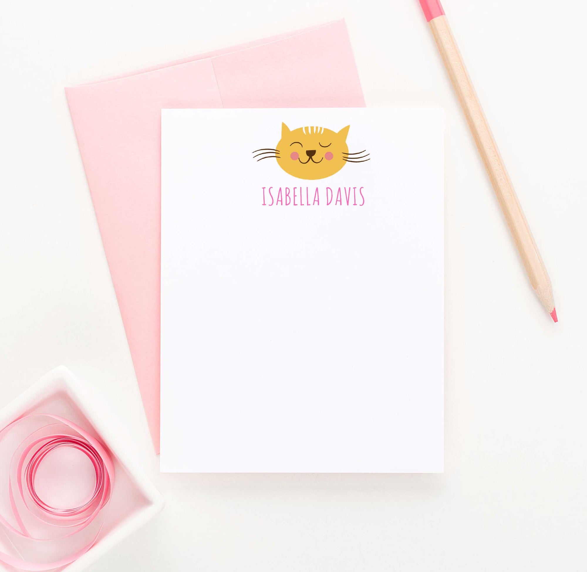 KS053 cat personalized notecards for children kids boys girls stationery cats kitten kitty animal