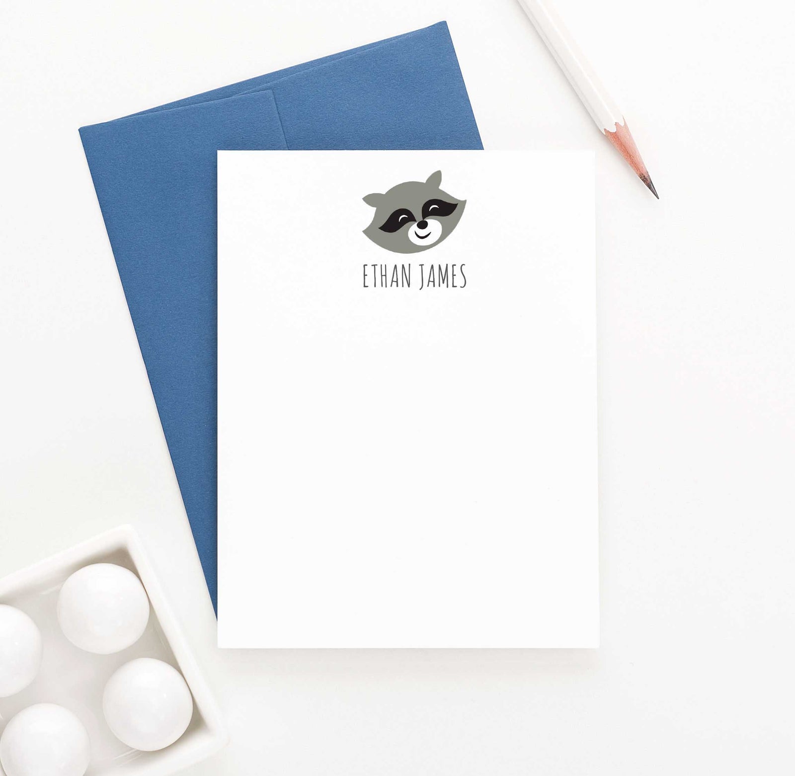 KS054 personalized kids stationary with raccoon boys girls note card animal forest 1