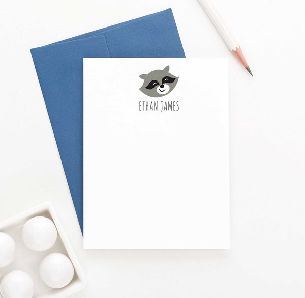 Personalized Kids Stationary with Raccoon - Modern Pink Paper