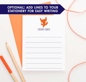 KS055 personalized fox stationery for kids animal forest orange cute lined