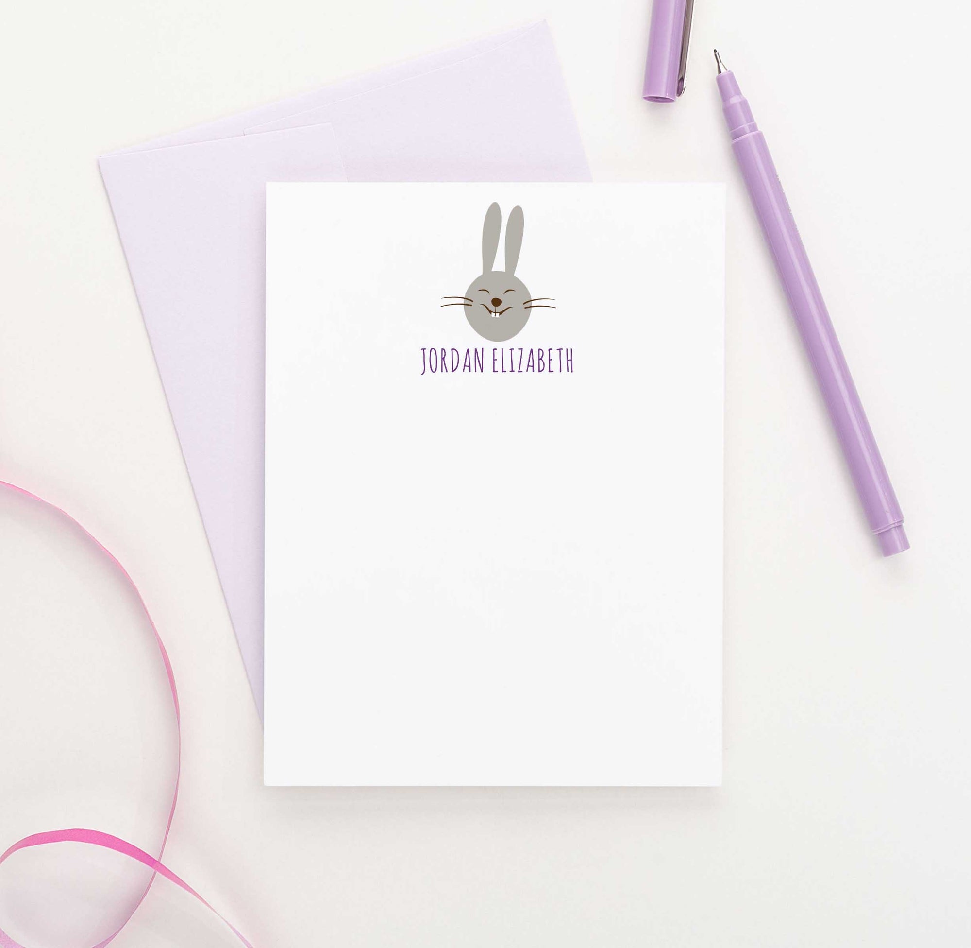 KS057 rabbit personalized stationery set notecards kids boys girls bunny