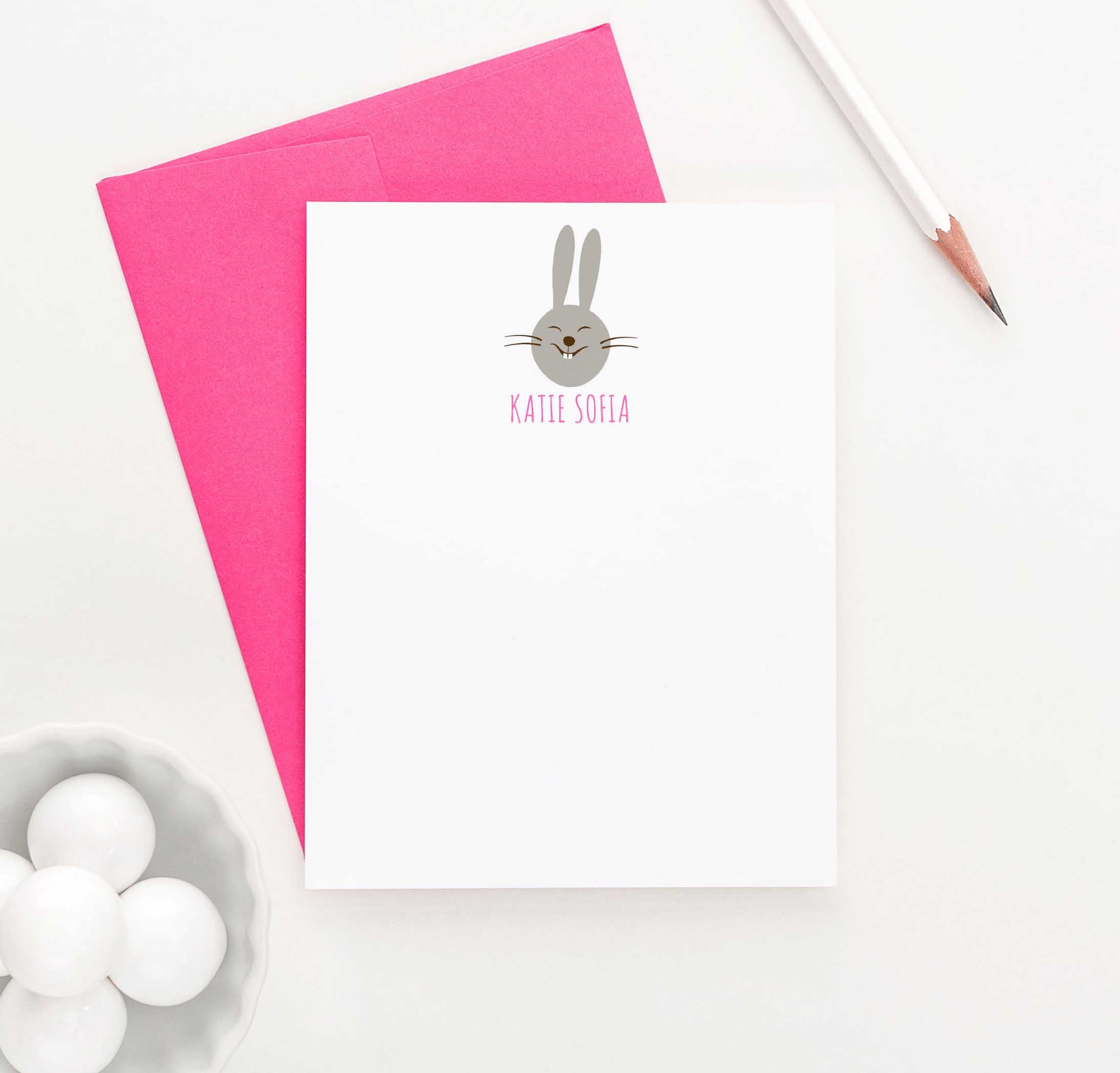 KS057 rabbit personalized stationery set notecards kids boys girls bunny