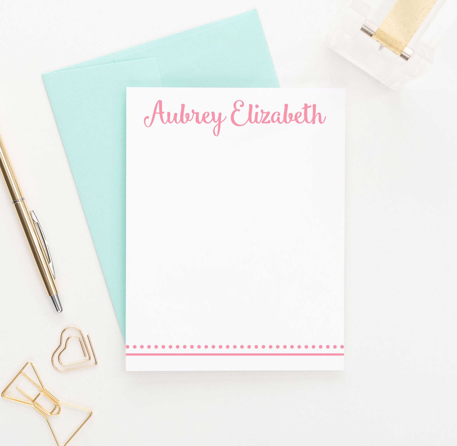 KS063 personalized modern stationery for kid with bottom line simple heart and name